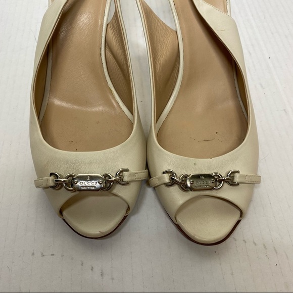 Gucci White Peep Toe Sling Back Heels sz 39.5 - Picture 4 of 13